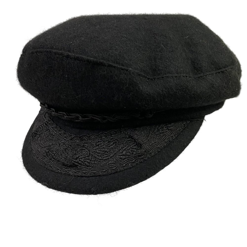 Authentic Greek Fisherman Cap Hat Black Red Lining No Brand Flawed**